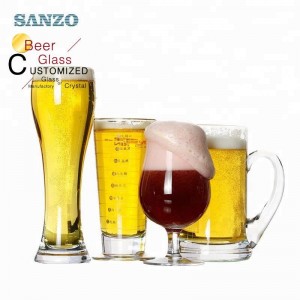Vaso de cerveza publicitario Sanzo con mango Logotipo grabado al aguafuerte Lata de cerveza Vidrio Pepsi Vaso de cerveza